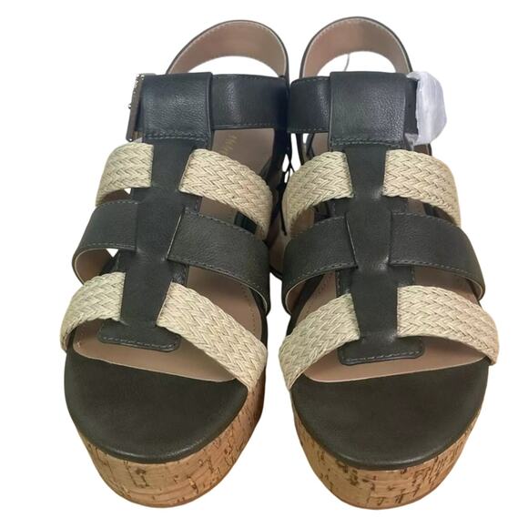 Violet & Red Capree Wedge 10 Braid Woven Cork Green Beige Olive - Picture 3 of 14